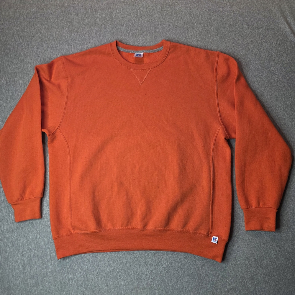 Vinatge 90s Russell Athletic Men's Orange Crewneck Pullover Sweater
